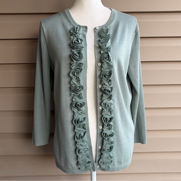 Brooks Brothers Sweaters - •Brooks Brothers• Silk Blend Ruffle Trim Cardigan - Size Large